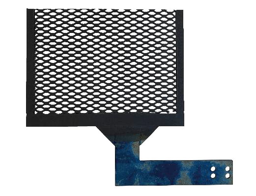 Ru-IrOxide coated titanium mesh screen electrode with connector tab