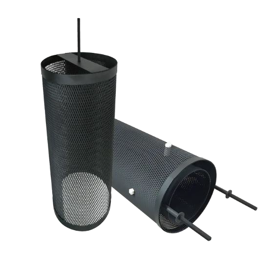 Ruthenium-iridium coated titanium anode basket electrodes