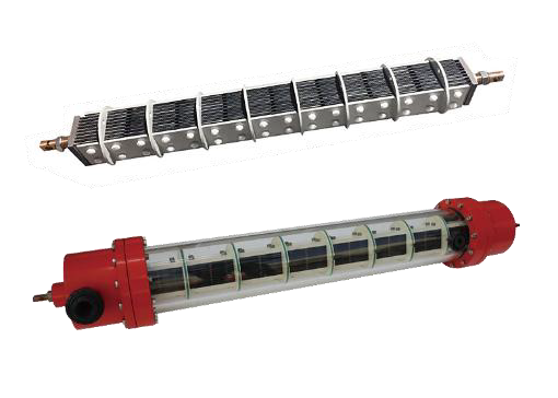 Cylindrical electrochlorination cell modules with red end flanges