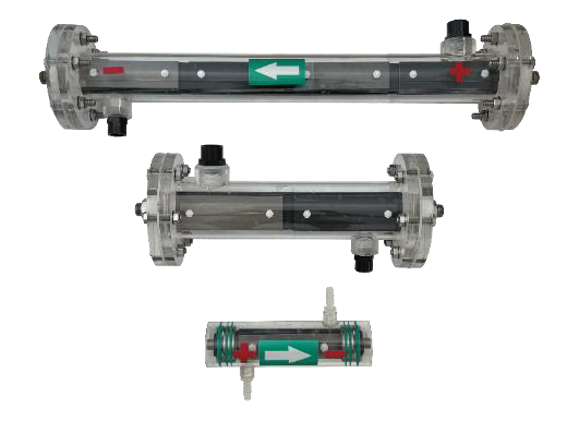 Transparent tubular flow-through electrolytic disinfection reactors