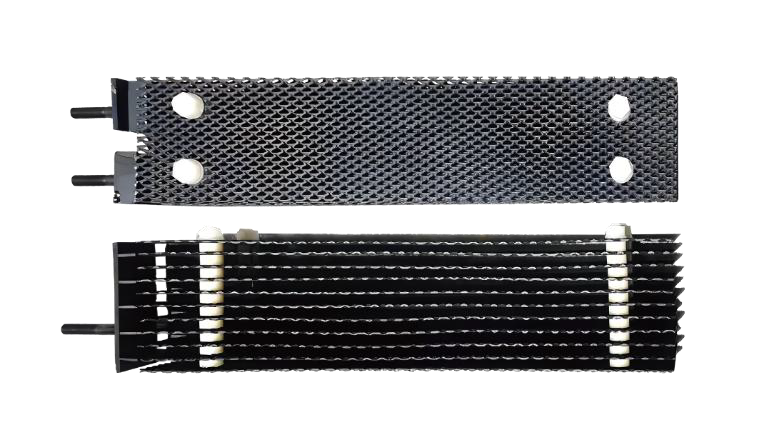 Ruthenium-iridium coated stacked titanium mesh electrode
